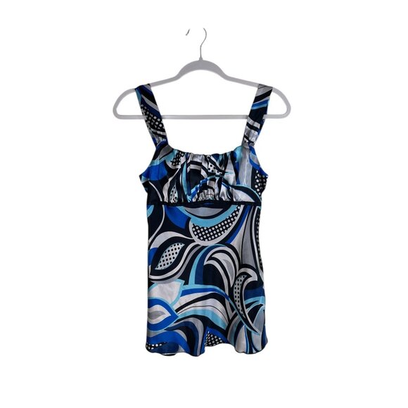 Y2K Black & Blue Abstract Sweetheart Milkmaid Sleeveless Top - Picture 2 of 12
